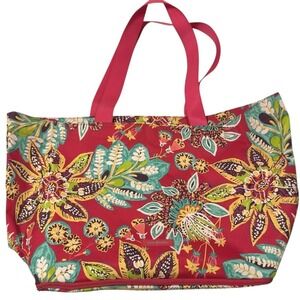 Vera Bradley Beach Tote Bag Matching Beach Towel Large Floral Print Red Pink